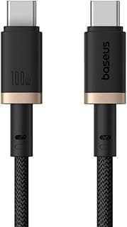 باسيوس جديد 100 واط PD3.0 QC4.0 5A | سلسلة سريعة 1 متر | شحن سريع | كابل من النوع C الى نوع C | نقل بيانات 480Mbps مضفر USB C لجميع الموبايلات والتابلت والايباد وايفون جالكسي وجميع الاجهزة (ذهبي)