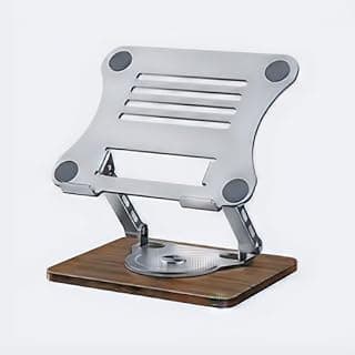 Professional laptop stand made of reinforced aluminum, 360-degree rotating base for easy screen sharing, modern foldable stand that provides superior stability and ideal device ventilation.