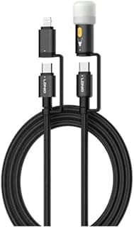 كابل شحن سريع LC19 65 وات (USB-C إلىلى USB-C + لايتنينج) كابل توصيل الطاقة مع ضوء ليد، سلك مزامنة بيانات عالي السرعة للهواتف المحمولة والتابلت واللابتوب - متين ومحمول - منLDnio أسود