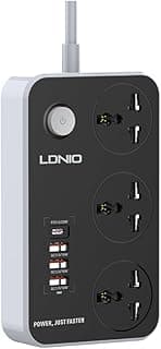 Ldnio SC3412 Power Strip With 3 Ways Power Socket (4 USB Port 38W, Fast Charging USB-C) 2500 Watt - Multi Color