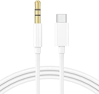 محول كيبل USB نوع سي الى منفذ صوت ذكر 3.5 ملم ايه يو اكس 80 سم متوافق مع سلك ستيريو للسيارة والجوال وسامسونج جالكسي وجوجل بيكسل وون بلس وايباد وهواوي وشاومي - ابيض