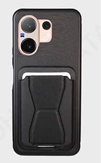 جراب حماية لموبايل Vivo V60، مزود بستراب مغناطيسي متعدد الوظائف بتصميم عمودي وأفقي، نمط رفيع ولطيف من السيليكون مع مسند حماية للموبايل(أسود)