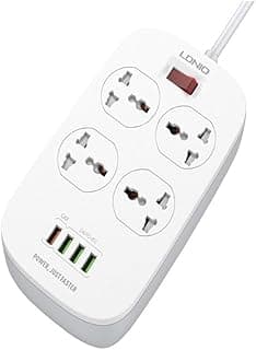 مشترك كهرباء LDNIO بـ 4 مقابس ومنافذ USB بقوة 18 وات من سلسلة Defender بقدرة 2500 وات مع منفذ شحن سريع QC وسلك طاقة أبيض 2 متر