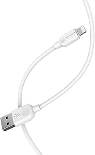 بوروفون كابل شحن ومزامنة بيانات سريع BX14 LinkJet بطول 1 متر من USB-A إلى Lightning لهواتف ايفون وايباد، خامة PVC/TPE متينة - أبيض
