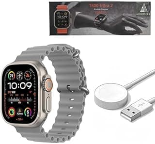 ساعة ذكية جديدة T800 Ultra2 تصميم أنيق 1.99 بوصة، NFC، تتبع لياقة، نبض، أكسجين، مكالمات، شحن لاسلكي | IOS واندرويد للرجال والنساء (حزام رمادي)