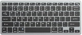 Rechargeable Ultra-thin Bluetooth Wireless Keyboard (AR/EN) – Silent Click – 3 Multi-Device (2.4G / BT1/ BT2) -10M Distance – USB Receiver for Win. / Mac/Android | Gray