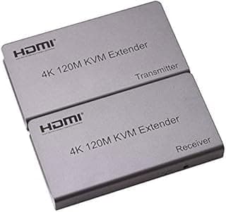 موسع HDMI KVM بدقة 4K ومسافة 120 متر عبر كابل شبكة Cat5/5e/Cat6 RJ45 يدعم ماوس وكيبورد USB وشاشة لمس