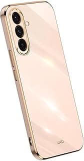 جراب سيليكون لهاتف سامسونج Galaxy A36 5G (6.7 بوصة)، [جراب موبايل بحواف ذهبية] - وردي