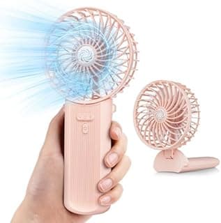 مروحة يد صغيرة USB، بطارية مع شاشة LED، قابلة للشحن، 5 سرعات، مروحة مكتب محمولة للمكتب والسفر والتخييم - أبيض