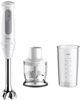 MultiQuick 5 MQ50201M Hand Blender, PowerBell Plus Technology, 21 Speed Levels + Turbo, EasyClick System Plus, Stainless Steel Shaft, 350 ml Chopper & 600 ml Cup, 1000 W, White