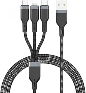 كابل V Volt 3 في 1 – موصل متوافق مع ايفون، Micro USB، Type-C، شحن سريع، طول 1.2 متر، أسود