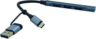 محول موزع USB 4 في 1 USB 3.0، سرعة عالية 5 جيجابت في الثانية، موزع USB الومنيوم مع 3 منافذ USB 2.0، التوصيل والتشغيل - للابتوب والكمبيوتر والكيبورد والماوس وذاكرة فلاش (USBA وC)