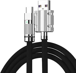 كابل شحن سريع تيب سي Type-C USB بقدرة 120 واط، نقل بيانات 480 ميجابت في الثانية، طول 1 متر، سلك سيليكون سائل، متوافق مع أجهزة Android - مضئ ليد