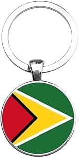 Guyana Flag Keychain, Tricolor National Flag Design, Silver Metal Keyring, Football Team Fan Souvenir