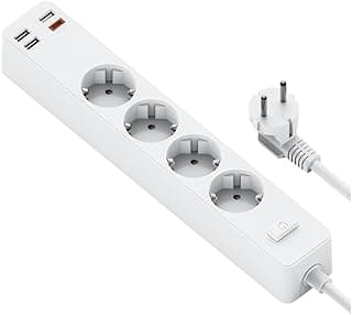 WiWU U01 EU Smart Power Strip, 4 AC Sockets & 4 USB Ports (20W PD), 1.6M Extension Cord with Multi-Protection Safety Surge Protector, Compact All-in-One Charging Station – White | 18 Months Warranty