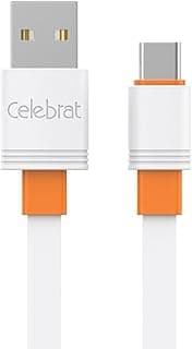 كابل USB نوع سي مغطى بلاستيك بي في يدعم شحن 2 امبير للموبايل من سيليبريت أبيض طول 1 متر CB-33 لهاتف ذكي