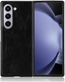For Samsung Galaxy Z Fold 6 5G Luxury Calfskin PU Leather lines Hard Back Cover Case - Black