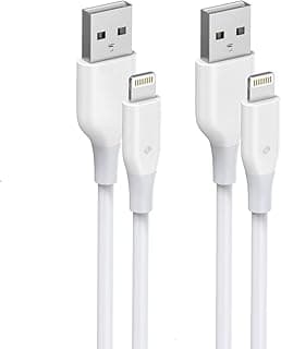 كابل USB إلى لايتنينج معتمد من أبل، كابل بطول 1 متر 2.4 أمبير للشحن السريع والمزامنة وسلك من النايلون لموبايل آبل آيفون 15 برو ماكس /14/ 13/ 12/ 11/ X/XS/XR/ 8/7/6، آي باد ميني/آير/برو، قطعتان، أبيض