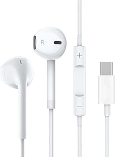 سماعة أذن USB C ستيريو HiFi، سماعات أذن داخل الأذن مع ميكروفون وتحكم في الصوت متوافقة مع ايفون 15، سامسونج Galaxy، جوجل Pixel، ون بلس 6T والمزيد من موديلات منفذ Type C