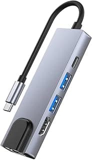 موزع 5 في 1 بمنفذ USB-C مع RJ45، محول USB C إلى USB 3.0 وHDMI وشحن PD وجيجابت إيثرنت لأجهزة ماك بوك برو، ماك بوك اير، ديل XPS، لينوفو ثينك باد، اتش بي والمزيد