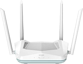 راوتر دي لينك R15 لاسلكي AX 1500 واي فاي 6 ثنائي النطاق MU-MIMO وOFDMA و3 منافذ شبكة محلية جيجابت و4 هوائيات خارجية وتحكم صوتي وتقنية الذكاء الاصطناعي وواي ميش ودعم تطبيقات