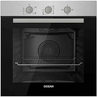 Ocean 60cm Built-in Gas Oven with Gas Grill, 69L Capacity, Stainless Steel and Black, Dual Fan System, Rotisserie Function, Mechanical Timer, Country Of Origin Turkish, Model OOGR65IFSV