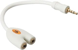 كابل صوت Auxiliary من Keendex kx 1778 توزيع 2x1 (1 ذكر إلى 2 أنثى)، 10 سم - أبيض