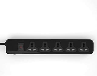LOCK Power Strip 5 Universal Electrical Outlets with Overload Protection Switch (Black)