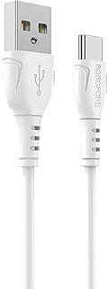 كابل بوروفون BX51 عملي وأنيق Type-C، مقاوم للثني، 3A، 1 متر - أبيض، USB