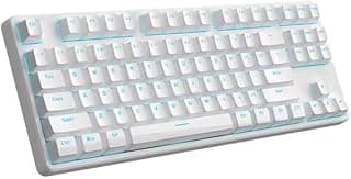 Rechargeable Tri-mode Gaming Mechanical Keyboard TKL - (BT 3 Devices / 2.4G Wireless/Wired) -Hot Swap Blue Switches - Single Blue LED Backligh - Battery 2500mAh - EN Keys (White)