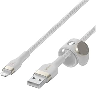 كابل شحن Boostcharge Pro Flex مضفر من USB نوع A إلى لايتنينج (3 متر/10 قدم)، معتمد من Mfi للايفون 13، 12، 11، برو، ماكس، ميني، SE، ايباد والمزيد - أبيض