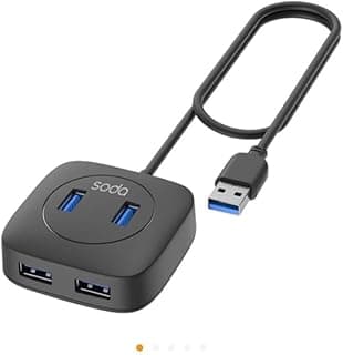 موزع USB 3.0 بـ4 منافذ من صودا، نقل بيانات 5 جيجابايت في الثانية، كيبل مرن 50 سم، ضمان 12 شهر
