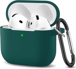 جراب سيليكون ناعم حماية كاملة مع ميدالية مفاتيح مدمجة متوافق مع Airpods 4 تصميم أنيق للرجال والنساء، مقاوم للخدش والصدمات (أخضر)