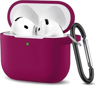 جراب سيليكون ناعم متوافق مع AirPods سلسلة 1 & 2 مع ميدالية، حماية كاملة للجسم مضاد للصدمات ومضاد للخدش تصميم أنيق للرجال والنساء (أحمر وردي)