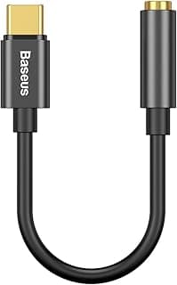 محول USB-C إلى 3.5 ملم أنثى L54 من باسيوس، موصل فيشة صوت لسماعات الرأس بخاصية إلغاء الضوضاء، محول صوت (أسود)