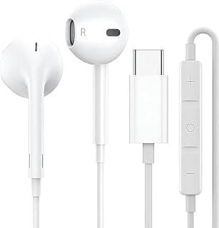 USB C Wired Earphones with Microphone Compatible with Samsung S20/S10 / Huawei P40/P30 / Google Pixel - HiFi Stereo Noise Reduction Type C Headphones - White