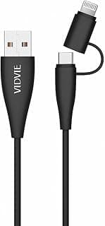 كابل شحن 2 في 1 فيدفي KX 3057، متوافق مع Lightning و Type-C، مغطى بالنايلون، 1 متر، أسود