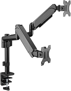 GO-2045 Pole-Mounted Gas Spring Dual Monitor Arm, Stand And Mount For Gaming And Office Use, 17" - 32", Each Arm Up To 9 KG, Black