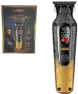 ماكينة حلاقة احترافية V-879T للرجال، شفرة سيراميك وتيتانيوم، شاشة LED، قابلة للشحن USB، بطارية 1500 مللي أمبير (ذهبي)
