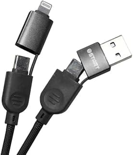 KM Technology Start ST-A017 4 in 1 Super Fast Charging Convertible Fast Data Cable, 3.9ft USB C USB A, 60W, Compatible With iPhone/iPad/MacBook Pro/Airpods/Samsung/Android - Black