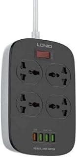 LDNIO مشترك كهرباء SC4407 4 منافذ 4 USB سلك طاقة 2 متر - أسود