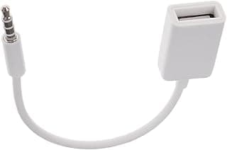 سلك كابل محول صوت ايه يو اكس 3.5 ملم ذكر الى USB 2.0 انثى، أبيض