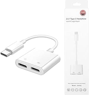USB C to Type C Headphone and Charger Adapter, 2 in 1 Type-C to C Audio Jack and Fast Charging - White