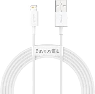 بيسوس كابل Superior 2.4A بطول 2 متر من USB إلى Lightning معتمد من MFi للشحن السريع وتوصيل الطاقة لاجهزة ابل ايفون 14 Pro Max / 13/12/ 11/ XMax/Xs/XR/ 8Plus/ SE / 7/6sPlus - 2 متر - أبيض - كمية (1)