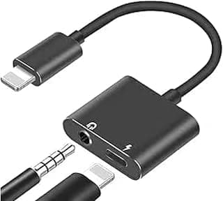 Lightng Premium 2 in 1 to 3.5mm Aux Audio Charging Adapter - Dual Splitter Compatible with iPhone and iPad - Supports Calling, Volume Control, Hi-Fi Sound White (Black)