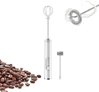 Handheld Coffee Frother USB Rechargeable Milk Foamer 3 Speed Mini Blender with Stainless Steel Whisk for Latte Cappuccino Hot Chocolate Egg Mixing (White)