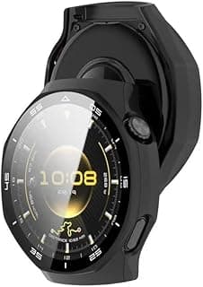 جراب متوافق مع Huawei Watch GT6 Pro مقاس 46mm، غطاء حماية كامل مع واقي شاشة مدمج، PC صلب مقاوم للصدمات وزجاج مقسى، إطار رياضي (أسود)
