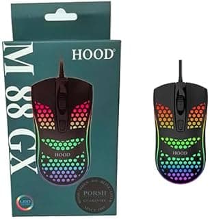 ماوس جيمنج هود M88 GX بمنفذ USB، دقة عالية 2400 DPI، إضاءة RGB قابلة للتخصيص، تصميم مريح، مثالي للكمبيوتر واللابتوب - أسود