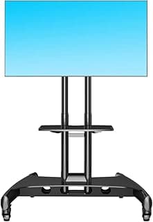 Mobile TV Stand with Lockable Wheels for 32 to 65 Inch Plasma LCD LED Flat or Curved Screen TVs up to 100lbs - Height Adjustable (32-65 inch, black)