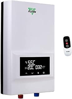 سخان مياه فوري Flyon بقدرة 13.5KW، ذهبي/أبيض مع ريموت كنترول